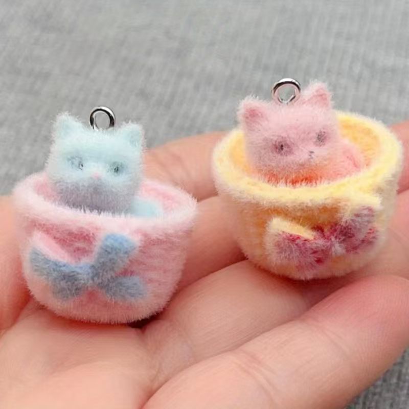 Jewelry Making Diy - 4個入り3Dぬいぐるみ樹脂製猫ペンダント、DIYジュエリー製作イヤリング、キーホルダー、アクセサリー