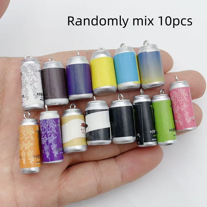 Jewelry Making Diy - 10個入り ミニチュア シミュレーション飲料缶 レジンチャーム カラフルな模造ドリンクボトルペンダント DIY