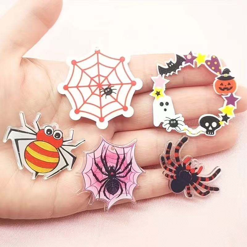 Jewelry Making Diy - 10個のアクリルハロウィンスパイダーペンダント、DIYジュエリー作り、イヤリング、ネックレス、キーホルダーアクセサリー