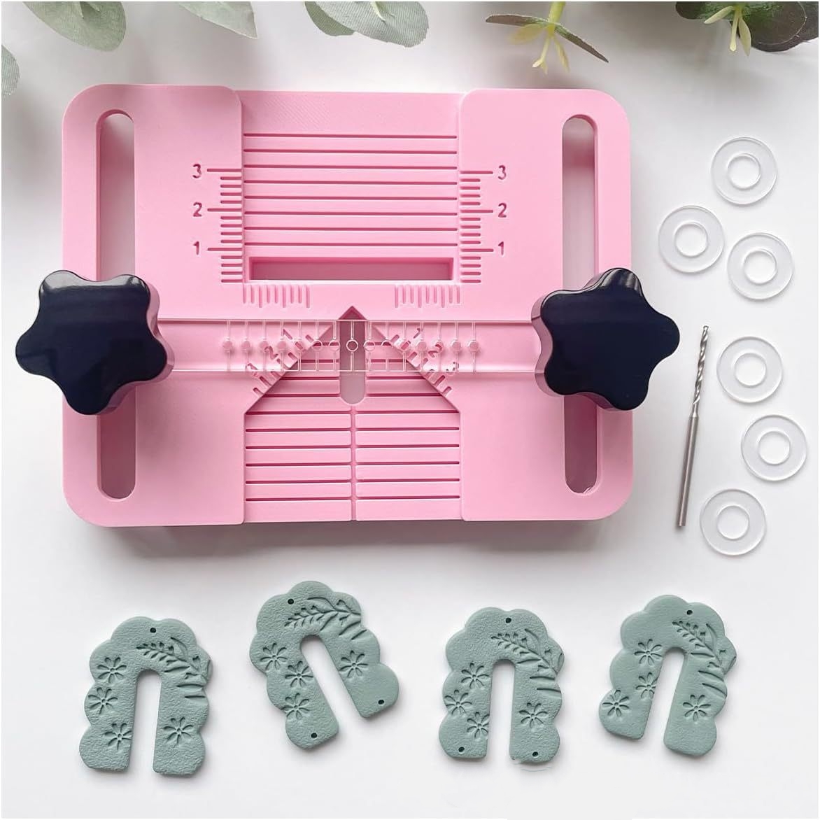 Jewelry Making Guide - ポリマークレイイヤリングドリルガイド、クレイビーズ穴位置決めデザイン用ピアスツール、耐摩耗性、DIYジュエリー製作用、ピンク