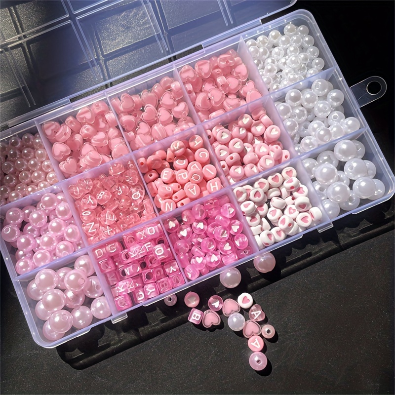 Jewelry Making Degree - 10個入りピンクアルファベットボックス、アクリルビーズ、手作りジュエリーメイキングキット、DIY各種ジュエリーメイキングセット。