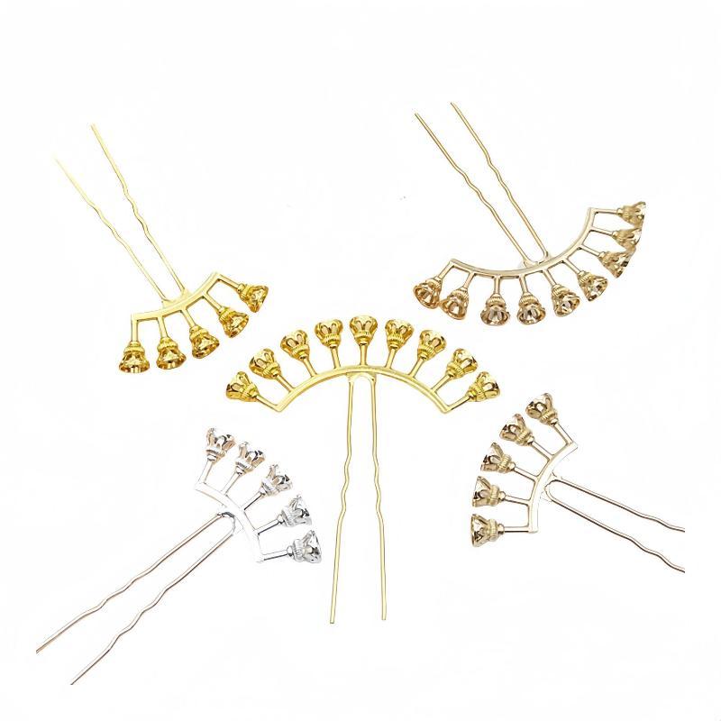 Jewelry Making Bead - 合金アーチ型ヘアピンブランク、複数のビーズマウント付き、DIY漢服ジュエリー製作工芸用、3色展開