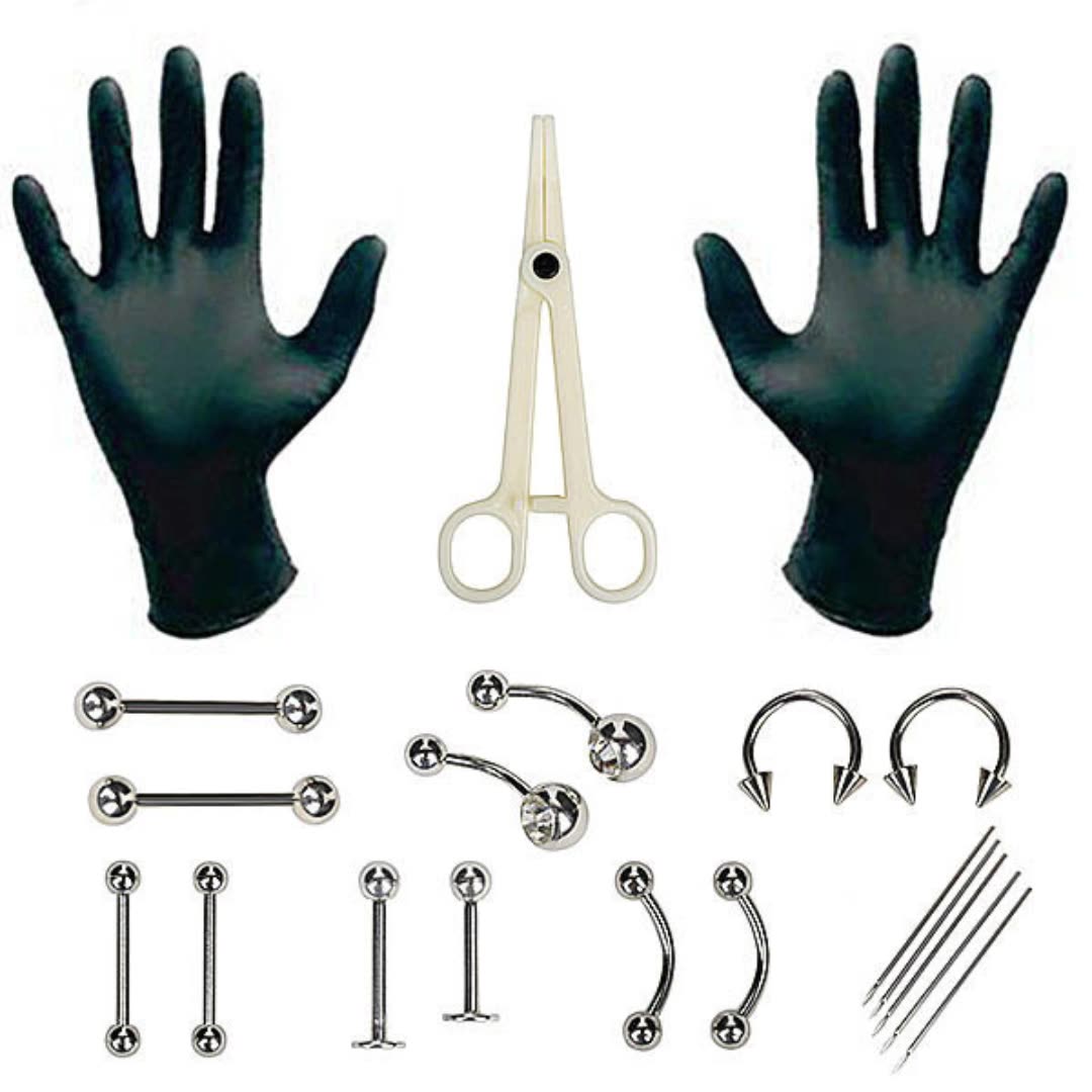 Jewelry Making Kit Professional - 1 セット使い捨てプロフェッショナルボディピアスツールキットピアス針クランプツール耳珠鼻眉毛へそピアス 316
