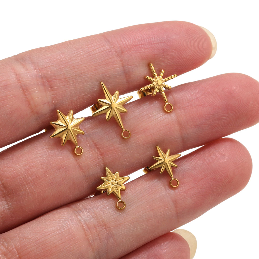 Jewelry Making Tools - 6個入りステンレス製スターピアススタッド、イヤリング製作ツール、18K PVD金メッキイヤリングピアス用ポスト、ジュエリーパーツ