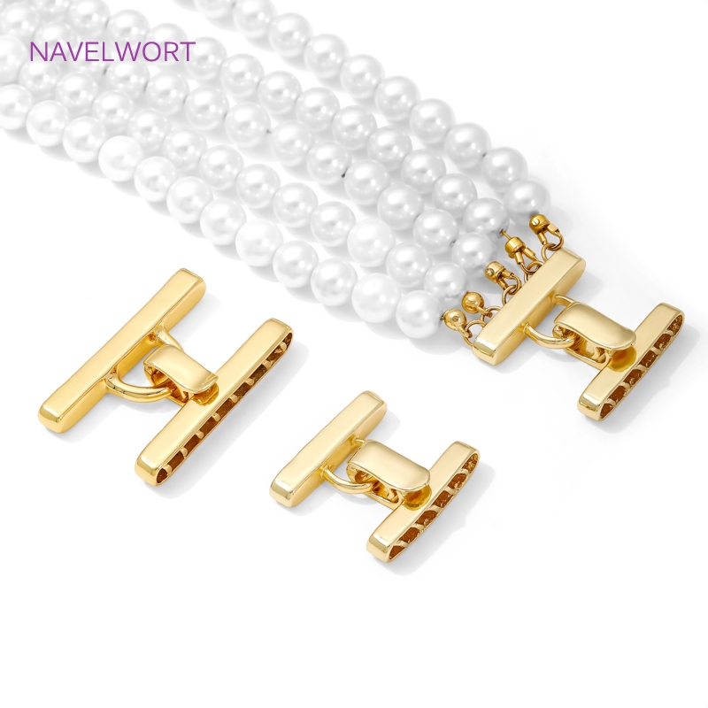 Jewelry Making Bead - マルチストランドネックレスクラスプ 18K ゴールドメッキパールクラスプコネクタ、真鍮ファスナー開閉ロッククラスプ、DIY ジュエリーアクセサリー