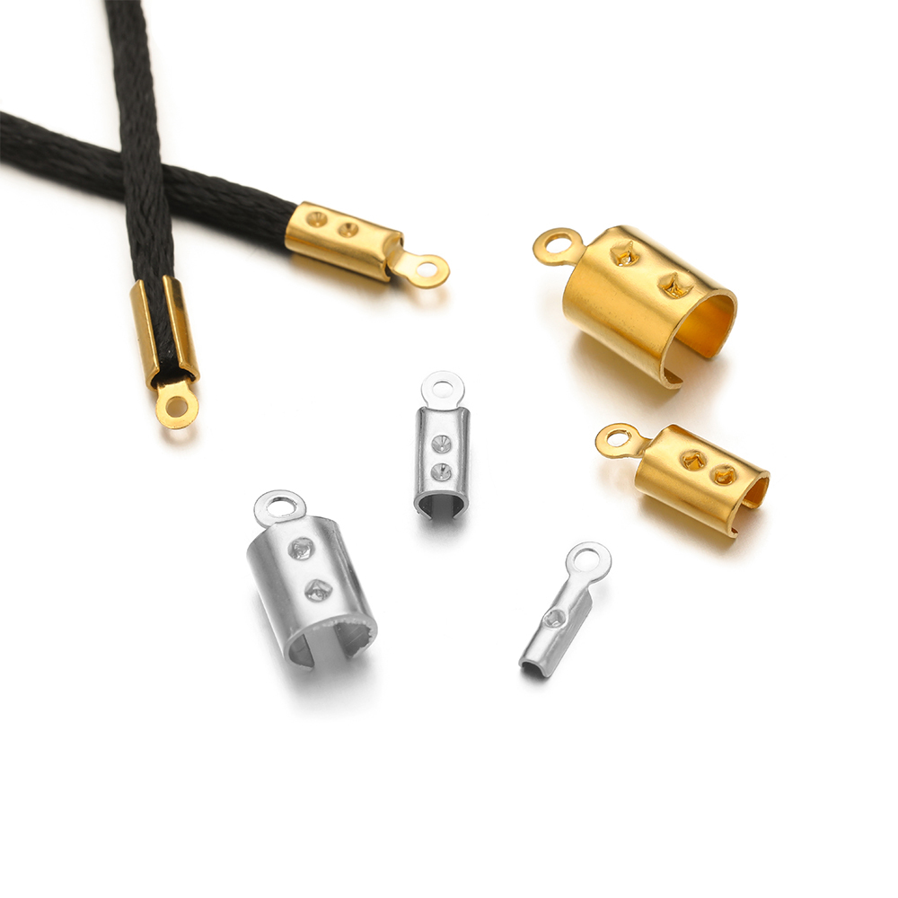 Jewelry Making Bead - 50 個のステンレス鋼高品質圧着エンドビーズキャップレザーコードクリップ DIY ジュエリー作成ネックレスコネクタ用品