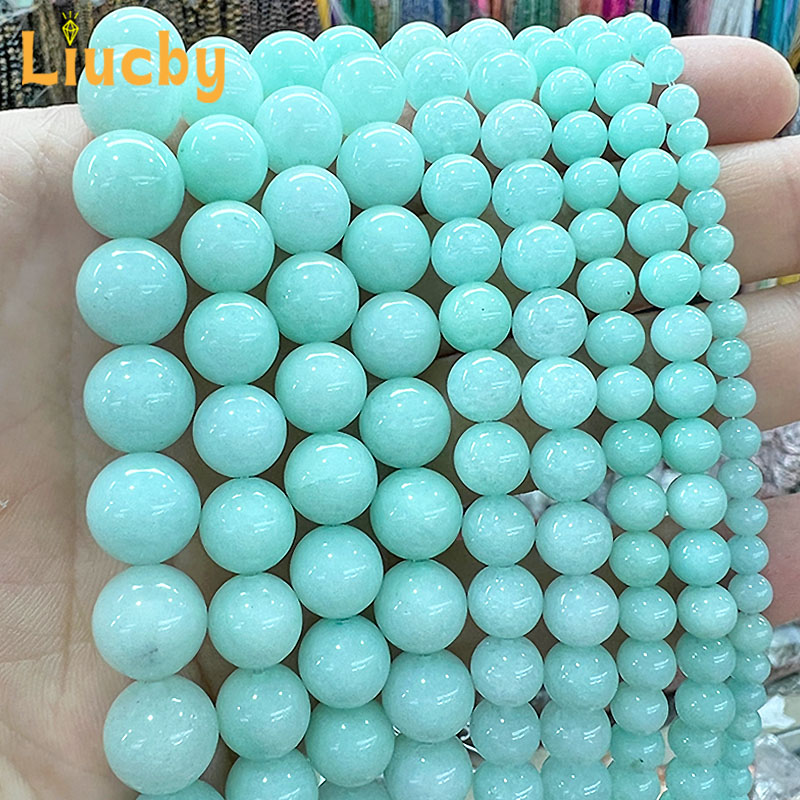 Jewelry Making Amazon - 天然石グリーンアマゾンクリスタルカルセドニー翡翠ビーズジュエリー作成 DIY 女性イヤリングアクセサリー 4/6/8/10/12/14 ミリメートル