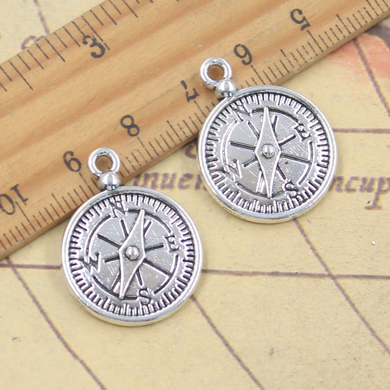 Jewelry Making Guide - 10 個チャームコンパスガイド 27 × 20 ミリメートルアンティークシルバーカラーペンダント作成