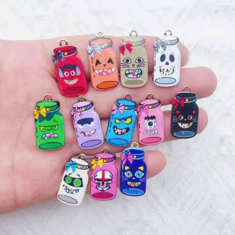 Jewelry Making Diy - 12個の合金プリントボトルペンダント、DIYジュエリー作り用イヤリング、キーホルダーアクセサリー