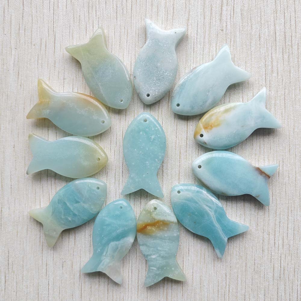 Jewelry Making Amazon - 天然アマゾン石ファッション彫刻混合魚形ペンダント DIY ジュエリーアクセサリー作成卸売 12 ピース/ロット高速配送
