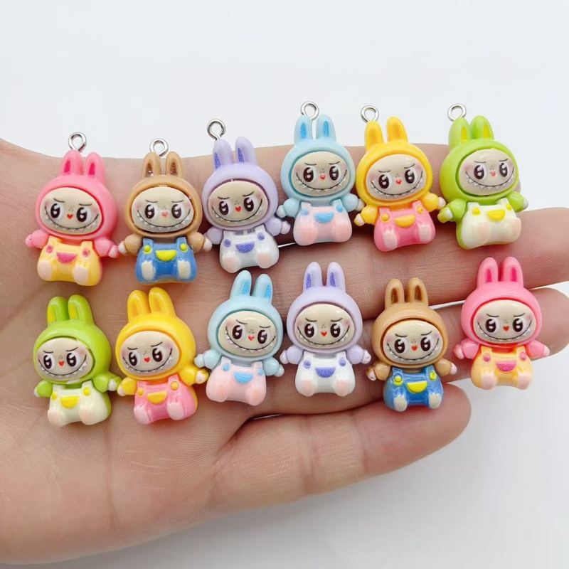 Jewelry Making Diy - 10 個かわいいウサギイチゴハウス樹脂チャーム素敵な漫画の動物ペンダントイヤリングキーホルダー DIY ジュエリーメイク用