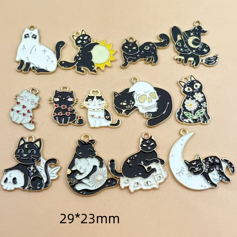 Jewelry Making Diy - 10 個オリジナル合金エナメル黒猫チャームかわいい子猫ペンダントブレスレットイヤリングネックレス Diy ジュエリーメイク用