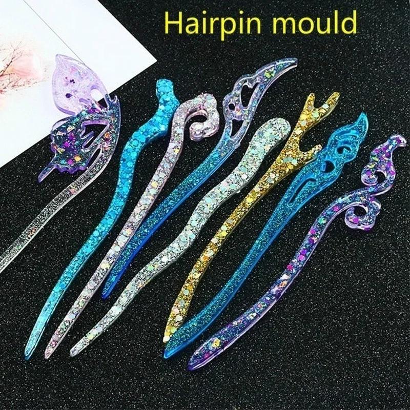 Jewelry Making Resin - 新しい透明ヘアピンシリコーン特殊金型樹脂 DIY ヘアジュエリー作成金型エポキシ樹脂金型女性の髪の装飾