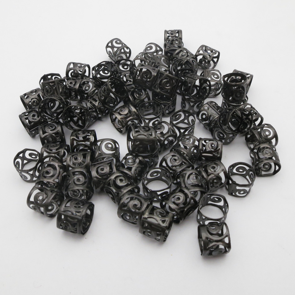 Crimp Bead Tube - 100個入りヘアビーズジュエリー、ブラック調整可能なヘアドレッドブレイズドレッドロックビーズカフスクリップリング、男性女性用アクセサリー