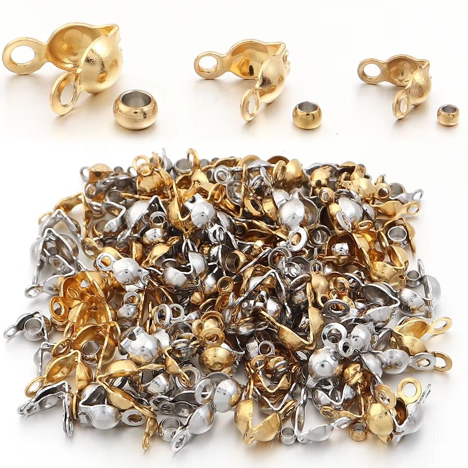 Jewelry Making Bead - 40～200個入り ステンレス製 コネクター クラスプ クリンプエンド ビーズ