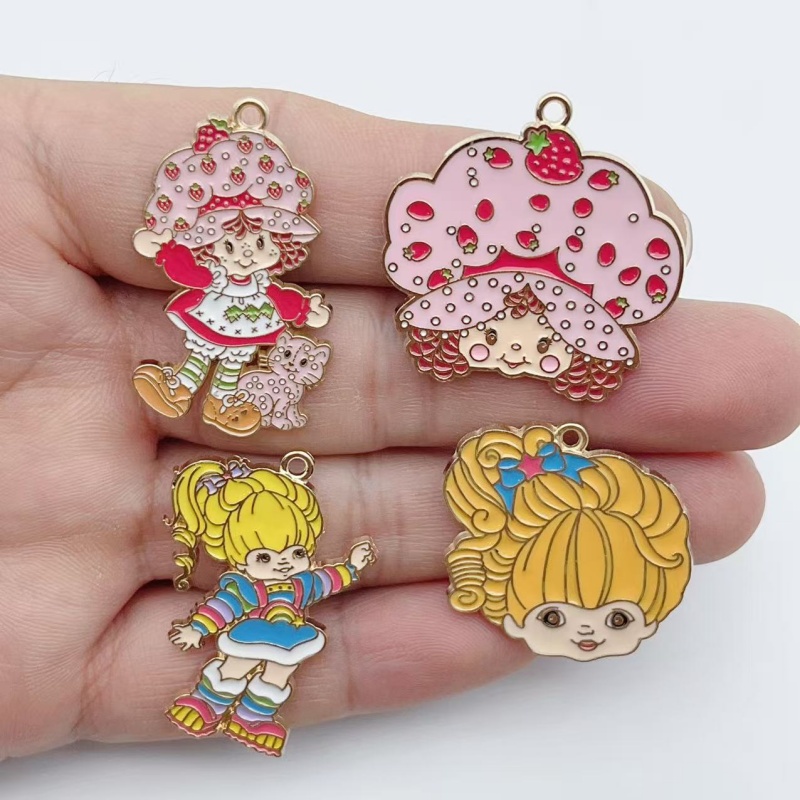 Jewelry Making Diy - 10 個かわいい女の子エナメルメタルジュエリーイチゴレインボーペンダント DIY イヤリングブレスレットキーホルダージュエリー作り