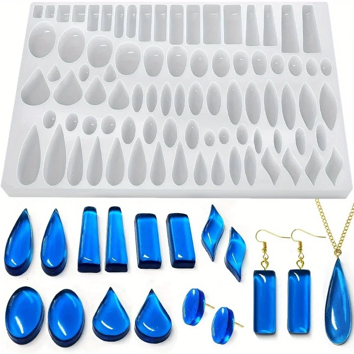 スタッドピアスシリコンモールド、41ペアの形状、長方形ティア - Jewelry Making Uv Resin Kit のレビューと価格