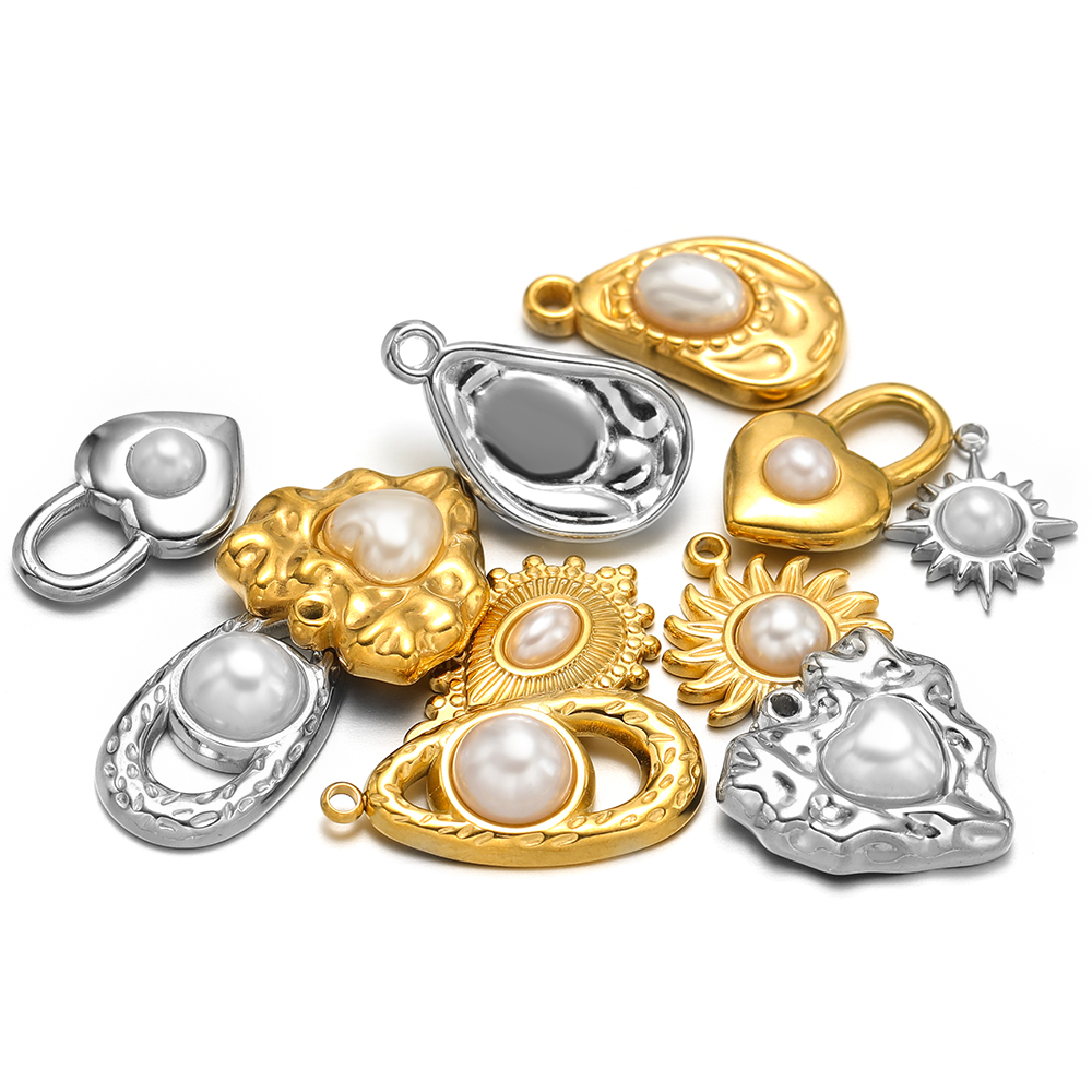 5 個ステンレス鋼模造パールロックハート太陽ネックレスチャー - Jewelry Making Supplies Wholesale のレビューと価格
