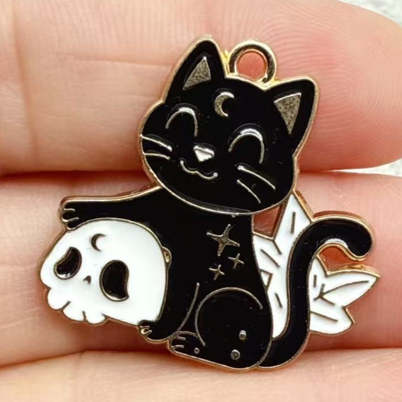 10 個オリジナル合金エナメル黒猫チャームかわいい子猫ペンダ - Jewelry Making Diy のレビューと価格