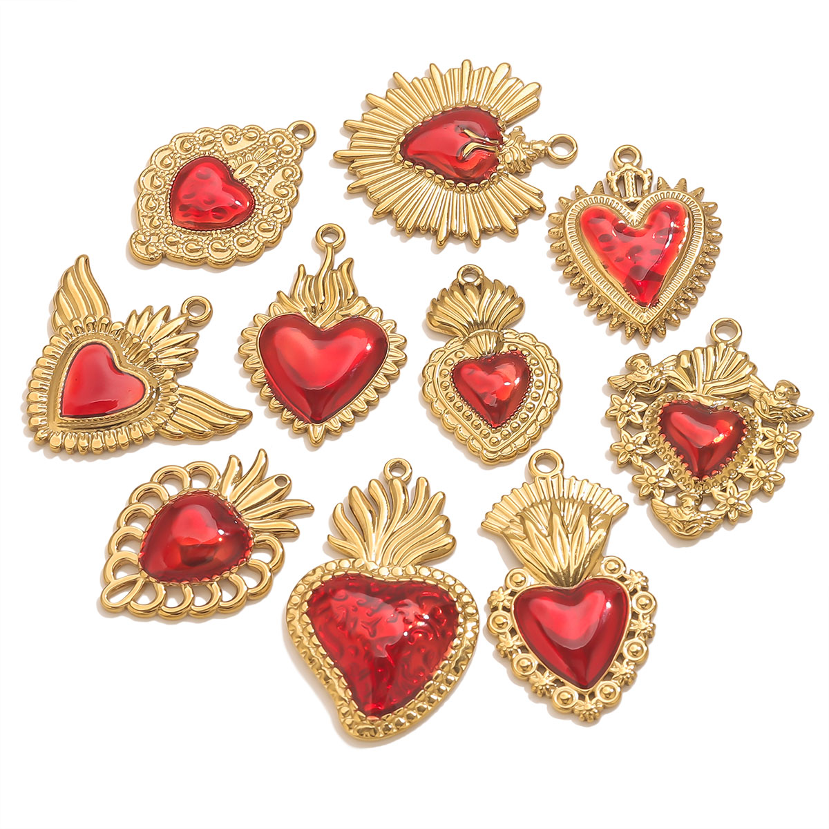 3 個ステンレス鋼レッドエナメルハート型チャームゴールドメッ - Jewelry Making Supplies Wholesale のレビューと価格