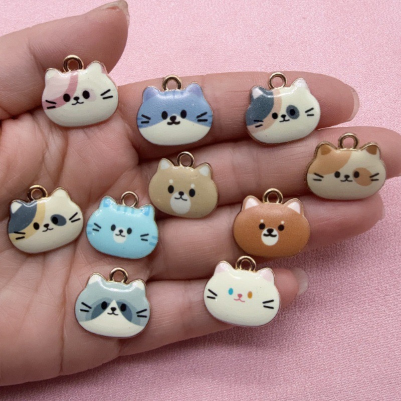 12個入りプリント猫ヘッド合金ドリップオイルペンダント、DI - Jewelry Making Diy のレビューと価格