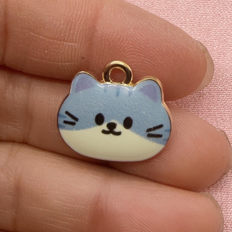 12個入りプリント猫ヘッド合金ドリップオイルペンダント、DI - Jewelry Making Diy のレビューと価格