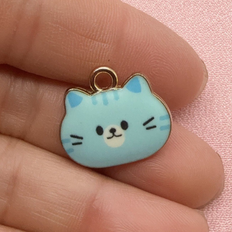 12個入りプリント猫ヘッド合金ドリップオイルペンダント、DI - Jewelry Making Diy のレビューと価格